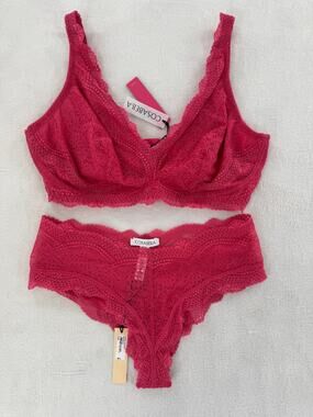 Cosabella Bra & Panty Set Forte Curvy Bralette Hotpant Rose Lace M M/L NWT
